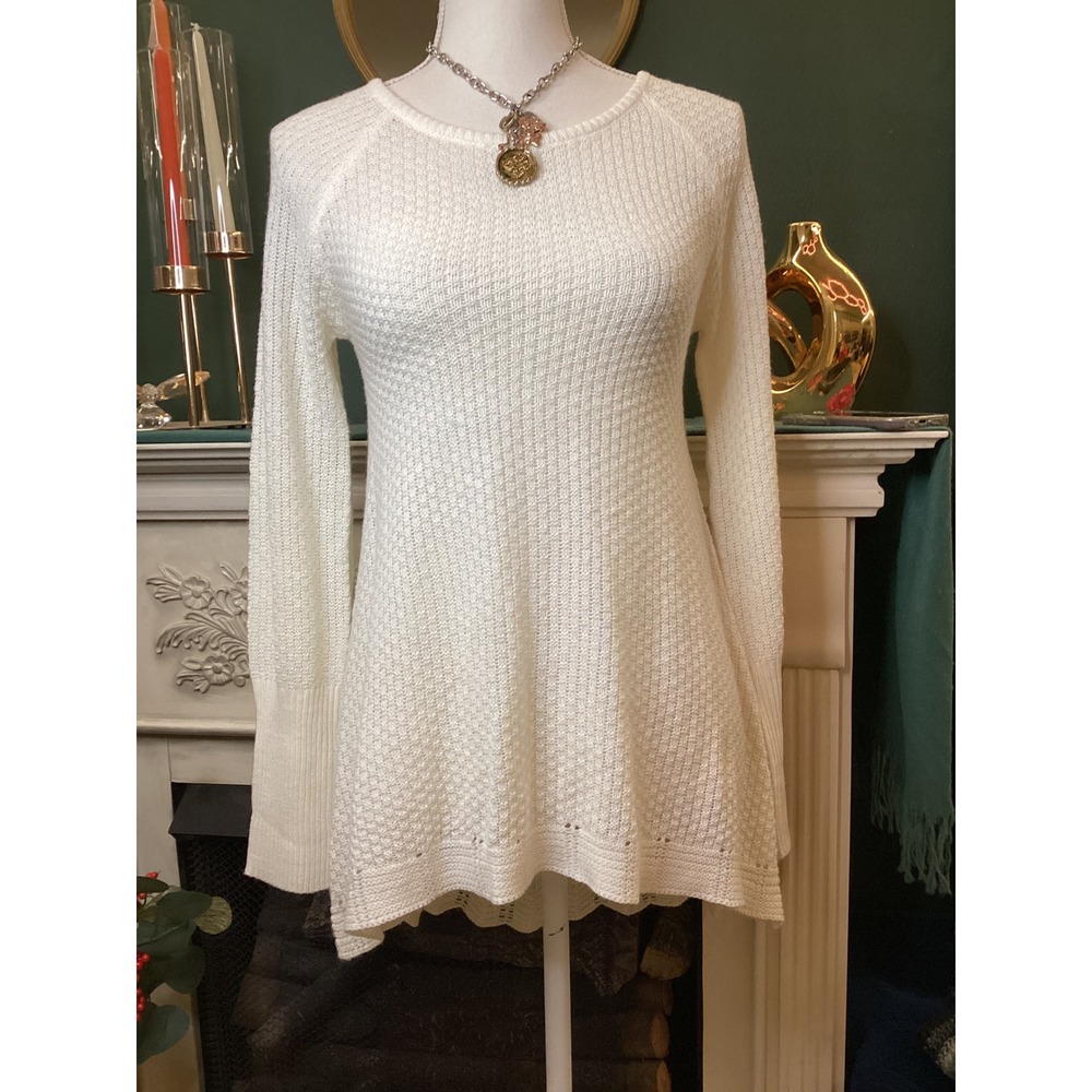 Unbranded Cable Knit Tunic Sweater Sz M Cream Textured Back Fan‎ - Picture 2 of 5